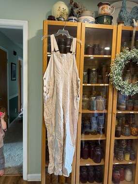 Wild Fable Beige and White Striped Cotton Blend Overalls Jumpsuit XL